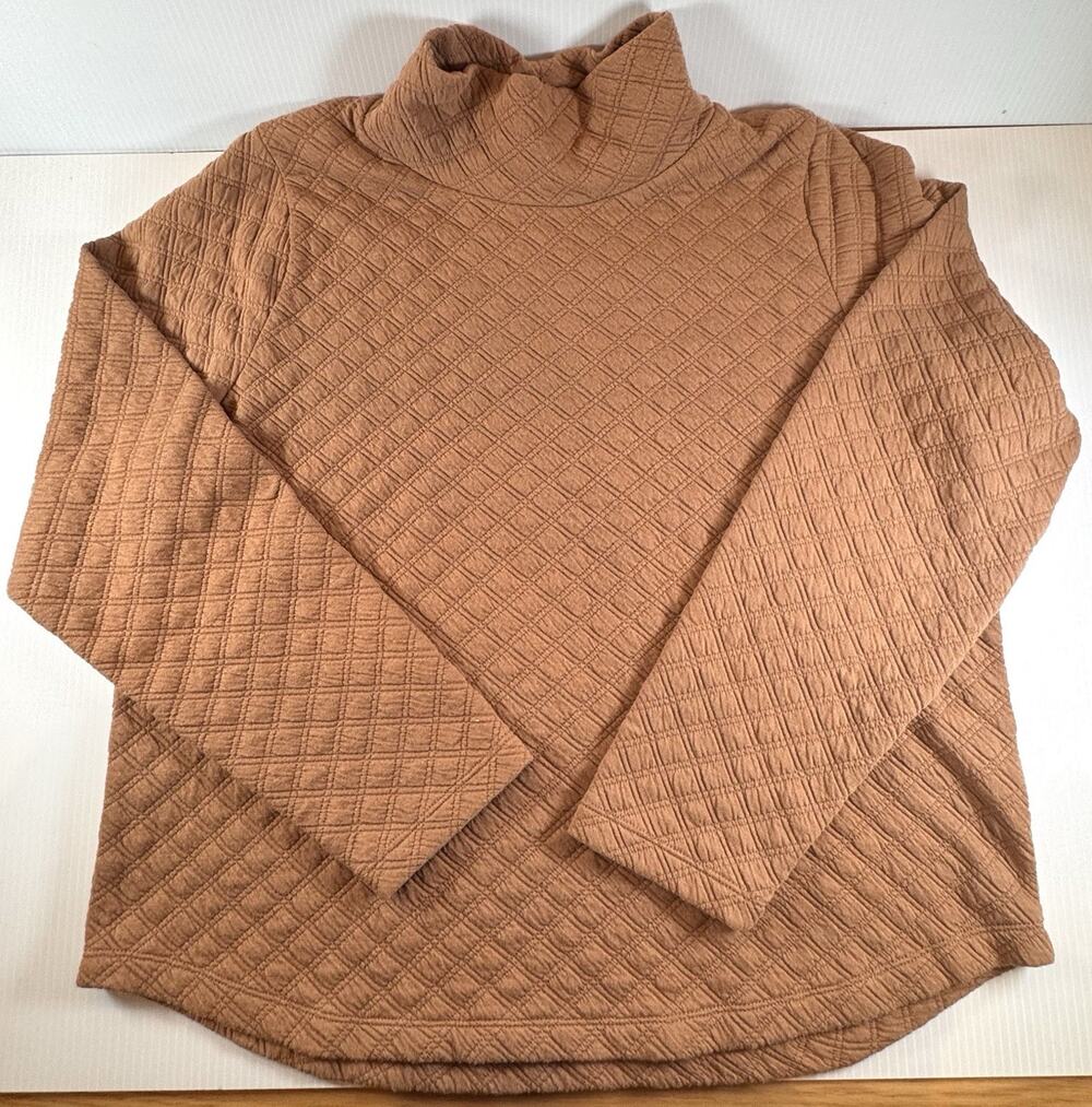 Crew Women L Pale Mocha Tan Quilted Diamond Mockneck Pullover Top